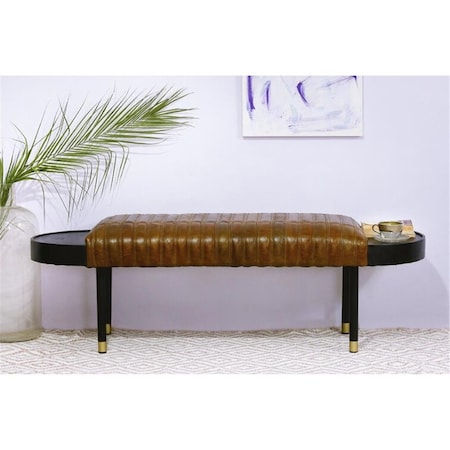 Gfancy Fixtures Leather & Solid Wood Bench, Warm Brown GF3094625